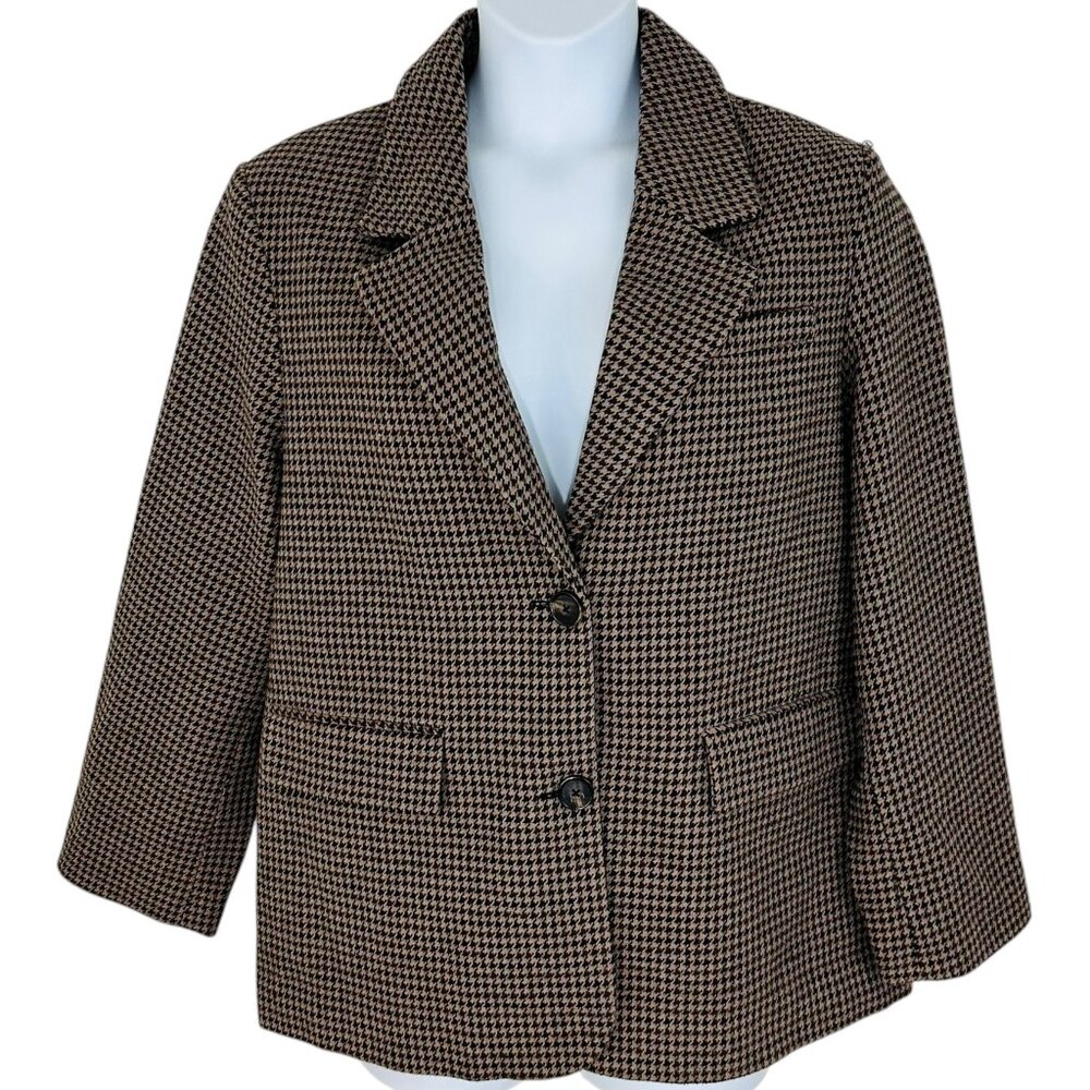 Vera Moda Women's Size L Houndstooth Julie Checked Relaxed Brown Jacket NEW